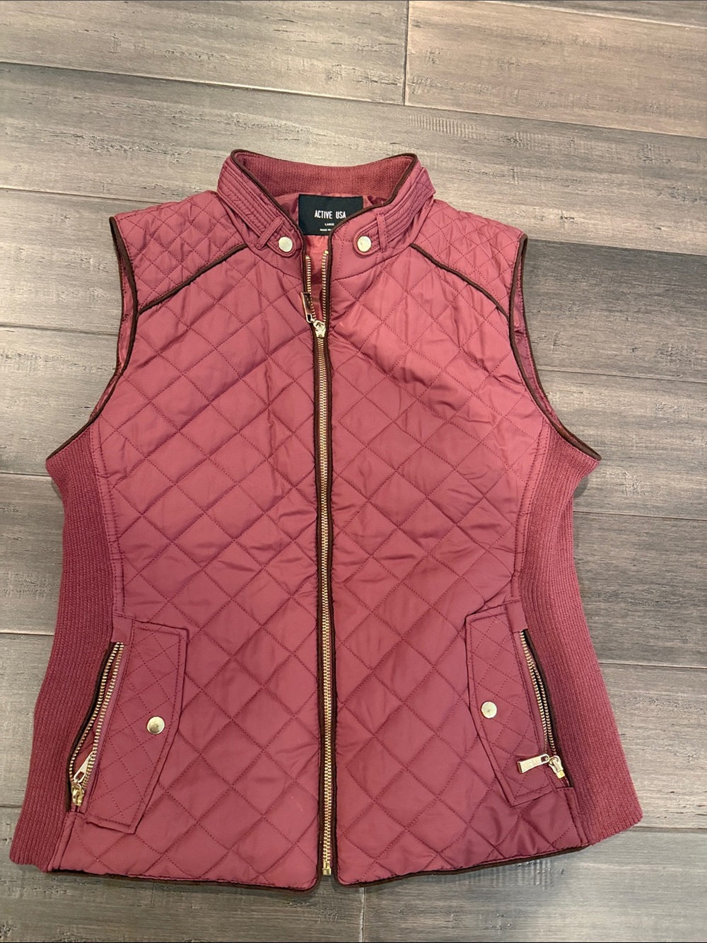 Active USA Quilted Wine Red Sleeveless Vest